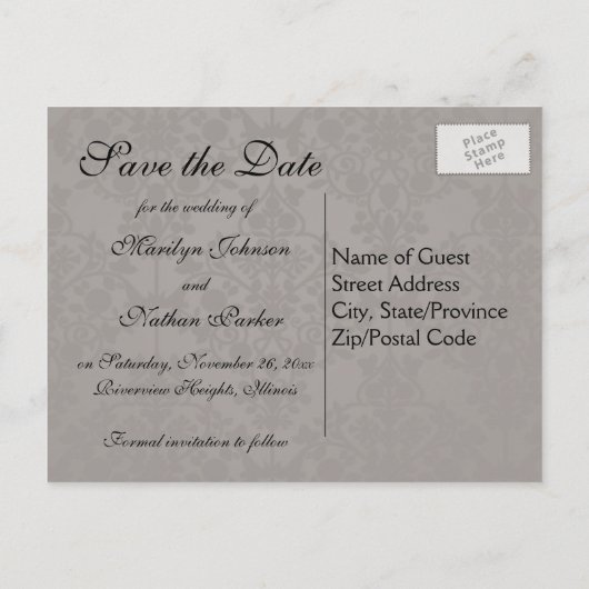 グレーと黒の日付はがきを保存 案内ポストカード (裏面)