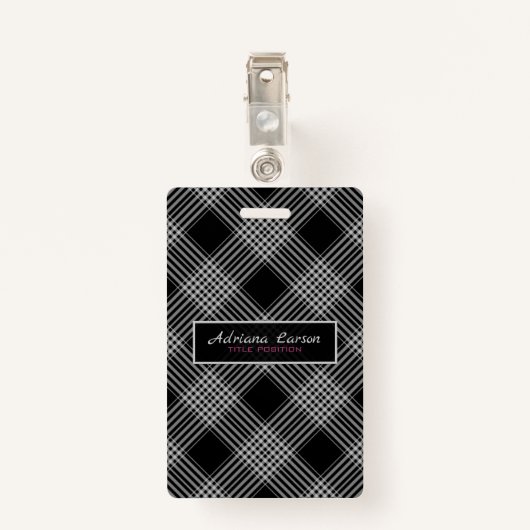 グレーと黒の格子縞 バッジ (裏面クリップ)