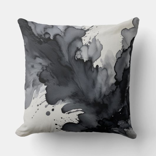 グレーと黒の水色抽象芸術 クッション (正面)