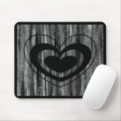グレーと黒の背景を持つ大きな黒いハート マウスパッド (マウス)