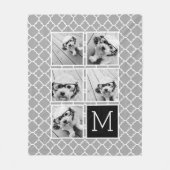 グレーと黒のInstagram 5フォトコラージモノグラム フリースブランケット (正面)