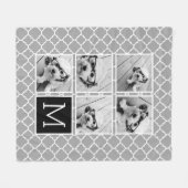 グレーと黒のInstagram 5フォトコラージモノグラム フリースブランケット (正面(横))