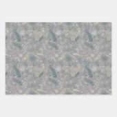 グレーに緑、黄色、白の花の落書き。 ラッピングペーパーシート (正面3)