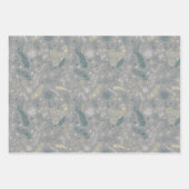 グレーに緑、黄色、白の花の落書き。 ラッピングペーパーシート (正面)