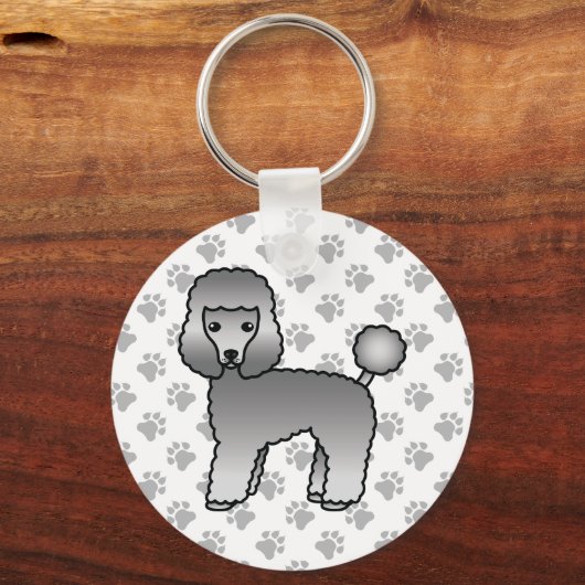 グレーのおもちゃプードルかわいい漫画の犬 キーホルダー (正面)