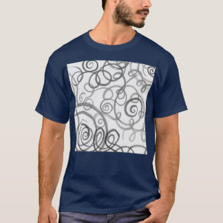 グレーのお洒落モノクロオーガニックライン曲線ワット Tシャツ