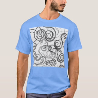 グレーのお洒落モノクロオーガニックライン曲線ワット Tシャツ