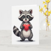 グレーのかわいいアライグマのバレンタインカード カード (黄色い花)