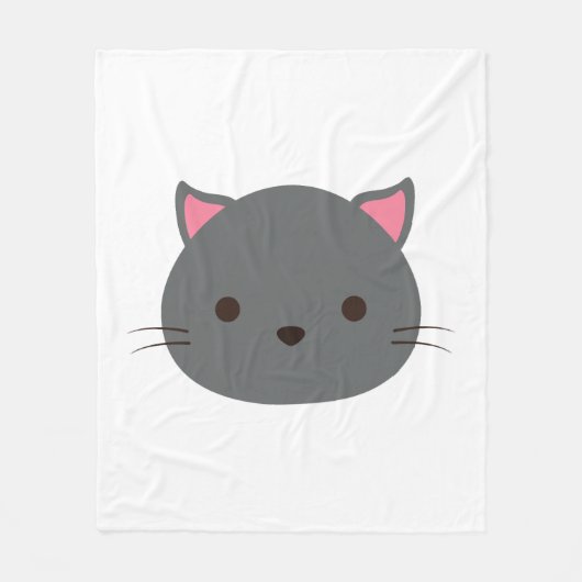 グレーのかわいい猫 フリースブランケット (正面)