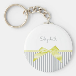 グレーのと名ガーリー前がストライプかわいい黄色い弓 キーホルダー