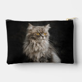 グレーのふわふわした猫 アクセサリーポーチ (裏面)