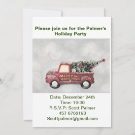 グレーのぼかし背景の赤いヴィンテージトラック 招待状