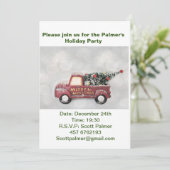 グレーのぼかし背景の赤いヴィンテージトラック 招待状 (スタンド正面)