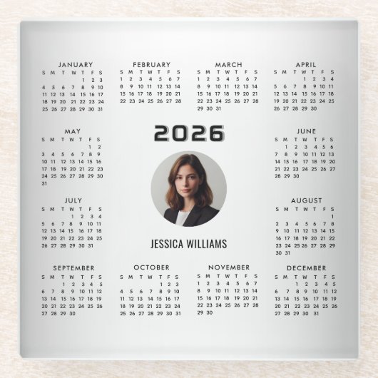 グレーのぼやけ背景カスタム写真2026カレンダー ガラスコースター (正面)