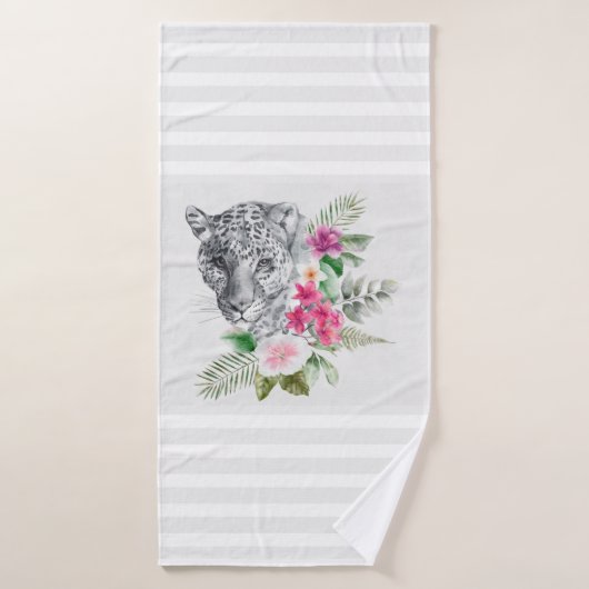 グレーのを持つ美しいヒョウストライプヘッド バスタオルセット (バスタオル)