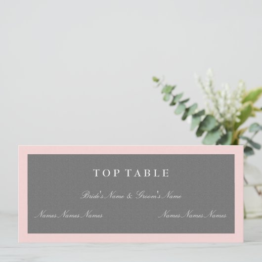 グレーのアッシュピンクのトップテーブルプランカード 招待状 (スタンド正面)