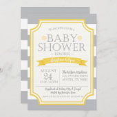 グレーのイエロー ベビーシャワー 招待状 (正面/裏面)