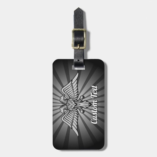 グレーのイーグル2頭の荷物タグ付き ラゲッジタグ (正面縦)