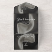 グレーのエレガントなカリグラフィー結婚式 オールインワン招待状 (外側)