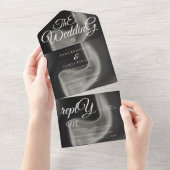 グレーのエレガントなカリグラフィー結婚式 オールインワン招待状 (貼ってはがせる)