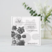 グレーのエレガントな花の結婚式の出欠確認カード 招待状 (スタンド正面)