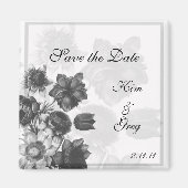 グレーのエレガントな花 ウェディング フェイバー マグネット (正面)