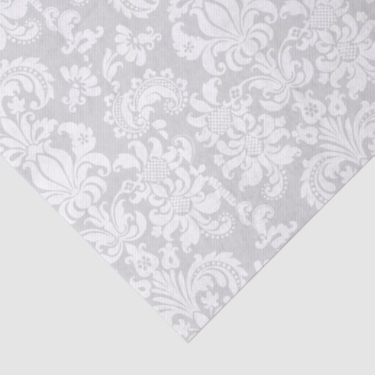 グレーのエレガント背景に白いフローラが表示される 薄葉紙 (詳細)