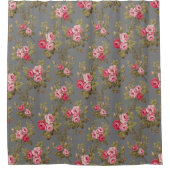 グレーのエレガント背景のヴィンテージバラ シャワーカーテン (正面)