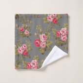 グレーのエレガント背景のヴィンテージバラ バスタオルセット (ウォッシュタオル)