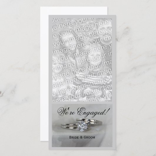 グレーのエンゲージメント発表での結婚指輪 案内状 (正面/裏面)