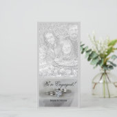 グレーのエンゲージメント発表での結婚指輪 案内状 (スタンド正面)