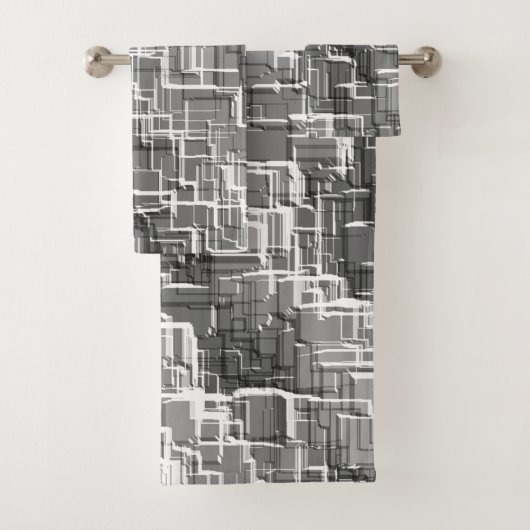 グレーのエンボスの正方形の極端な重ね合わせ バスタオルセット (インサイチュ)