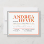 グレーのオレンジの結婚式の披露宴のみの招待状 招待状 (正面)