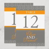 グレーのオレンジ色の帯のついた結婚式のテーブルナンバー 招待状 (正面/裏面)