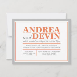 グレーのオレンジ色の結婚式の招待状（披露宴のみ） 招待状