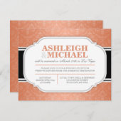 グレーのオレンジ ダマスク 結婚式の披露宴のみ 招待状 (正面/裏面)