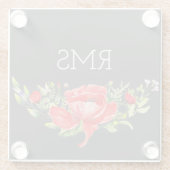 グレーのカスタマイズ可能なモノグラム上の赤いポピー ガラスコースター (裏面)