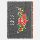 グレーのカスタマイズ可能なモノグラム上の赤いポピー スローブランケット (正面縦)