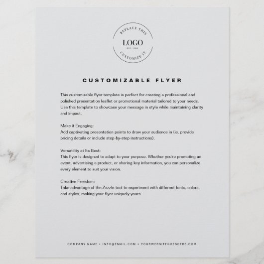 グレーのカスタマイズ可能なロゴ連絡文字インフォビジネス チラシ (正面)