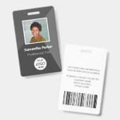 グレーのカスタム社員証 - 写真付きID、ロゴ、バーコード バッジ (正面＆裏面)