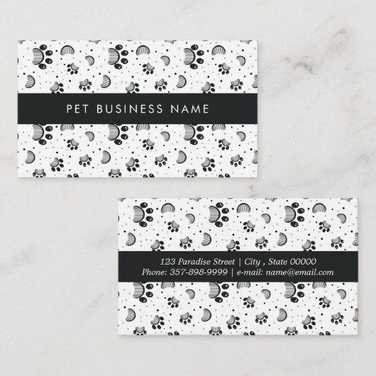 グレーのカラーのPawプリントとグルーミングコームのパターン 名刺 (正面/裏面)