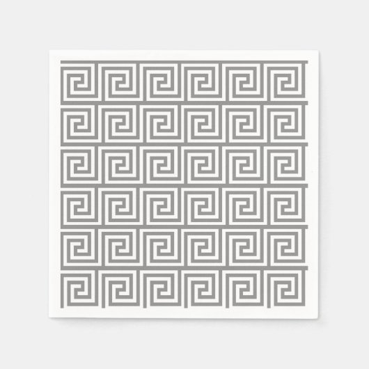 グレーのギリシャ鍵パターン スタンダードカクテルナプキン (正面)
