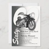 グレーのクラシックバイクでスピード感あふれる60歳の誕生日 招待状 (正面)