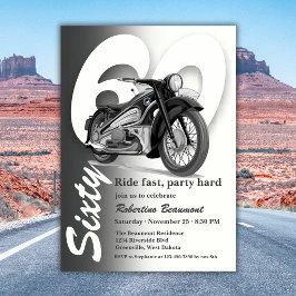 グレーのクラシックバイクでスピード感あふれる60歳の誕生日 招待状