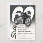グレーのクラシックバイクでスピード感溢れる60歳の誕生日 招待状 (正面)