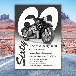グレーのクラシックバイクでスピード感溢れる60歳の誕生日 招待状