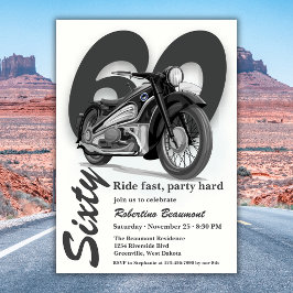 グレーのクラシックバイクでスピード感溢れる60歳の誕生日 招待状