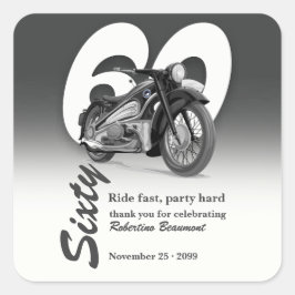 グレーのクラシックバイクの60歳の誕生日 スクエアシール