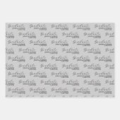 グレーのグラッド名スクリプトモダン ラッピングペーパーシート (正面)