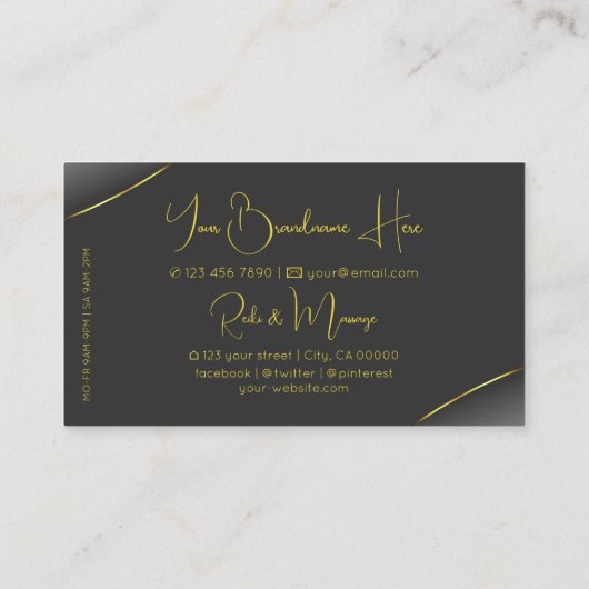 グレーのグラデーションと金ゴールドの装飾の宝石と写真 名刺 (裏面)